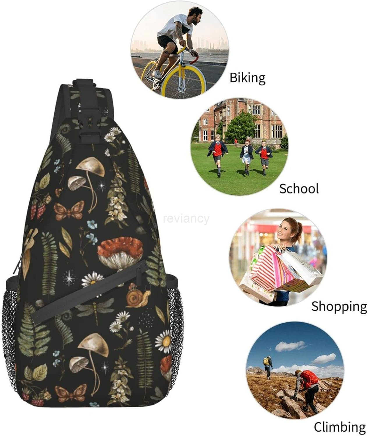 Sling Bag Vintage Mushroom Leaf Forest Hiking Daypack Crossbody Shoulder Backpack Travel Chest Pack for Men Women Over 12 Years OldW250911