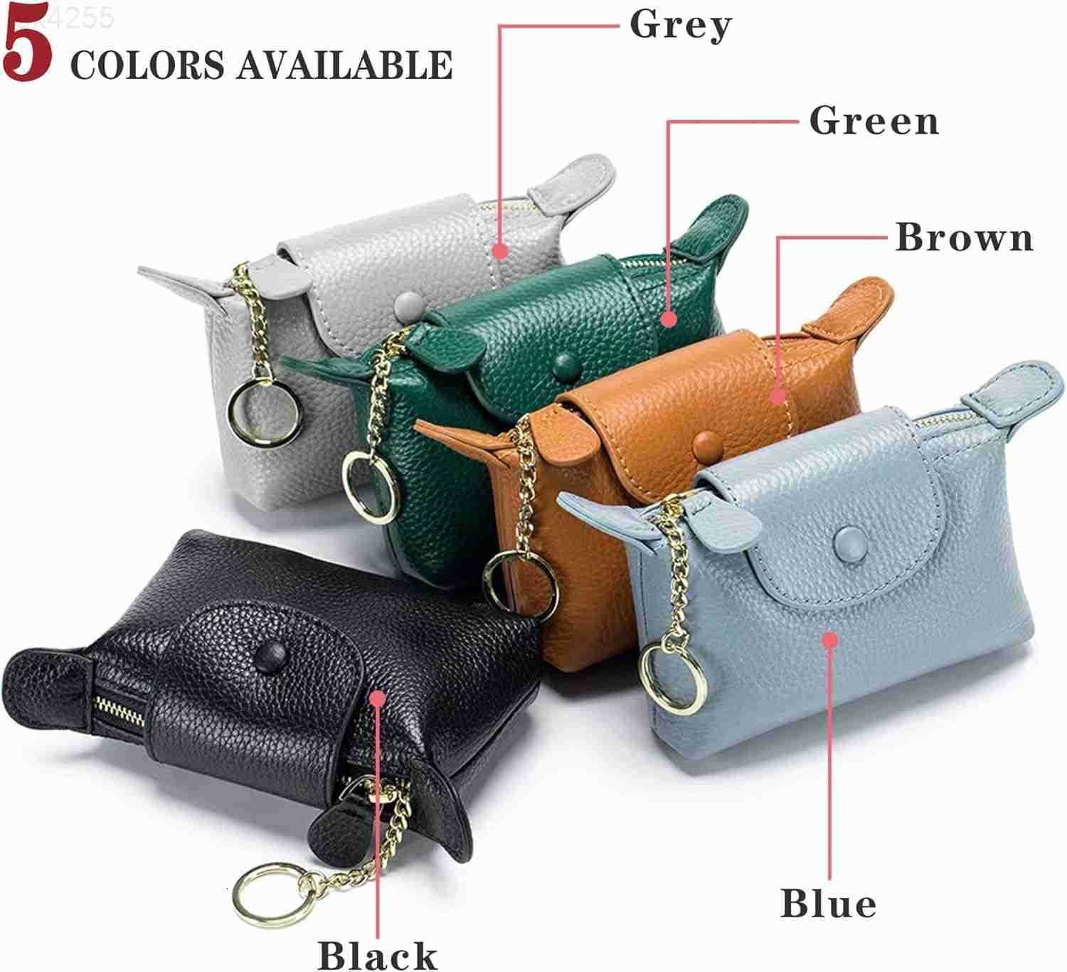 Womens Green Leather Coin Purse with Keychain Small Zipper Pouch for Fashionable WalletW250911