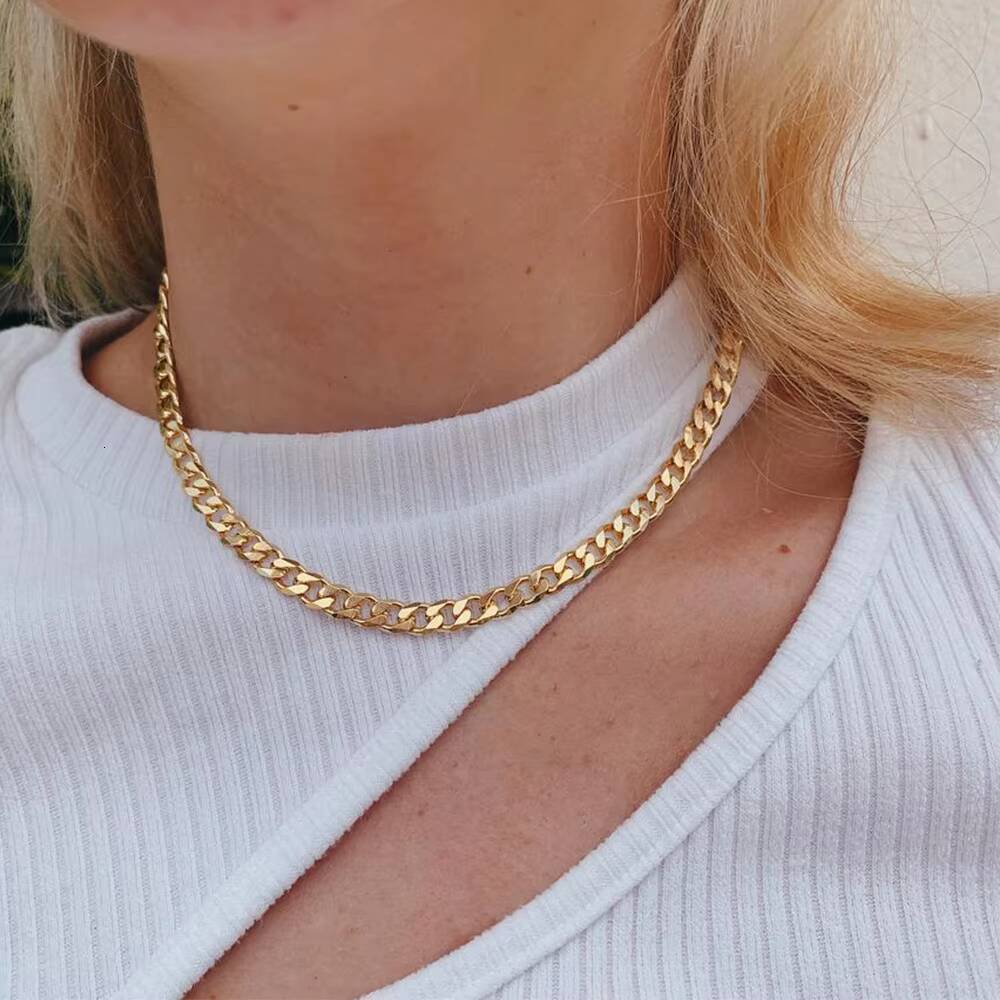 EManco Stainless Steel Womens Cuban Link Chain Necklace Hip Hop Punk Choker Colar Anniversary 2MM3MM4MM6MM8MM Sizes
