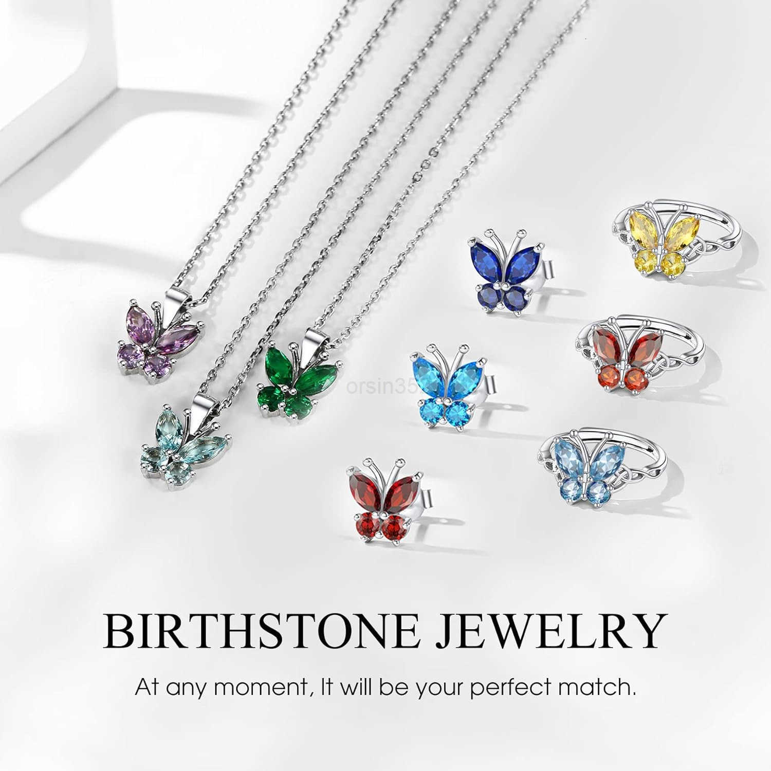 Sterling Silver Butterfly Earrings for Women Dainty Cute Birthstone Studs Hypoallergenic Jewelry Great Birthday GiftW250911