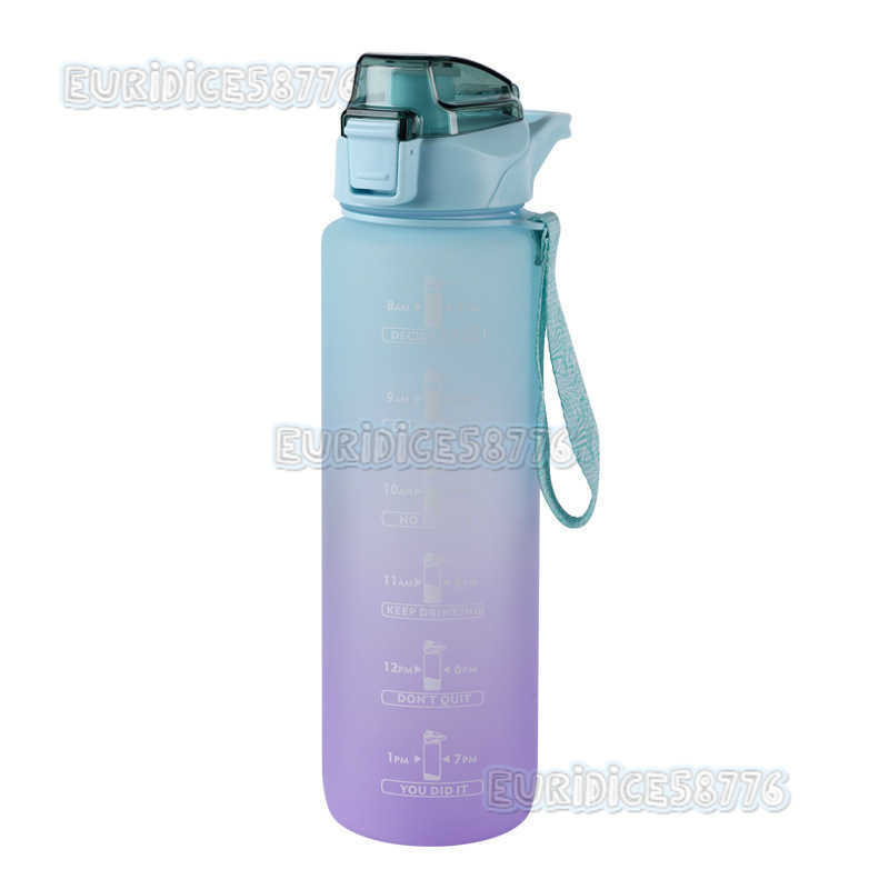 Gradient Color Water Bottle Frosted Space Cup Portable Rope Suction Mouth Water Cup 1000ml Gym Sports Water Bottle H250911