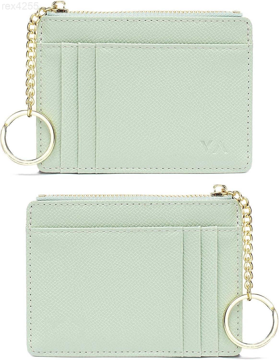 Slim RFID Blocking Card Holder Small Pocket Wallet Keychian Zipper Coin Purse Mini Cash Coin Cards Case for Women MenW250911