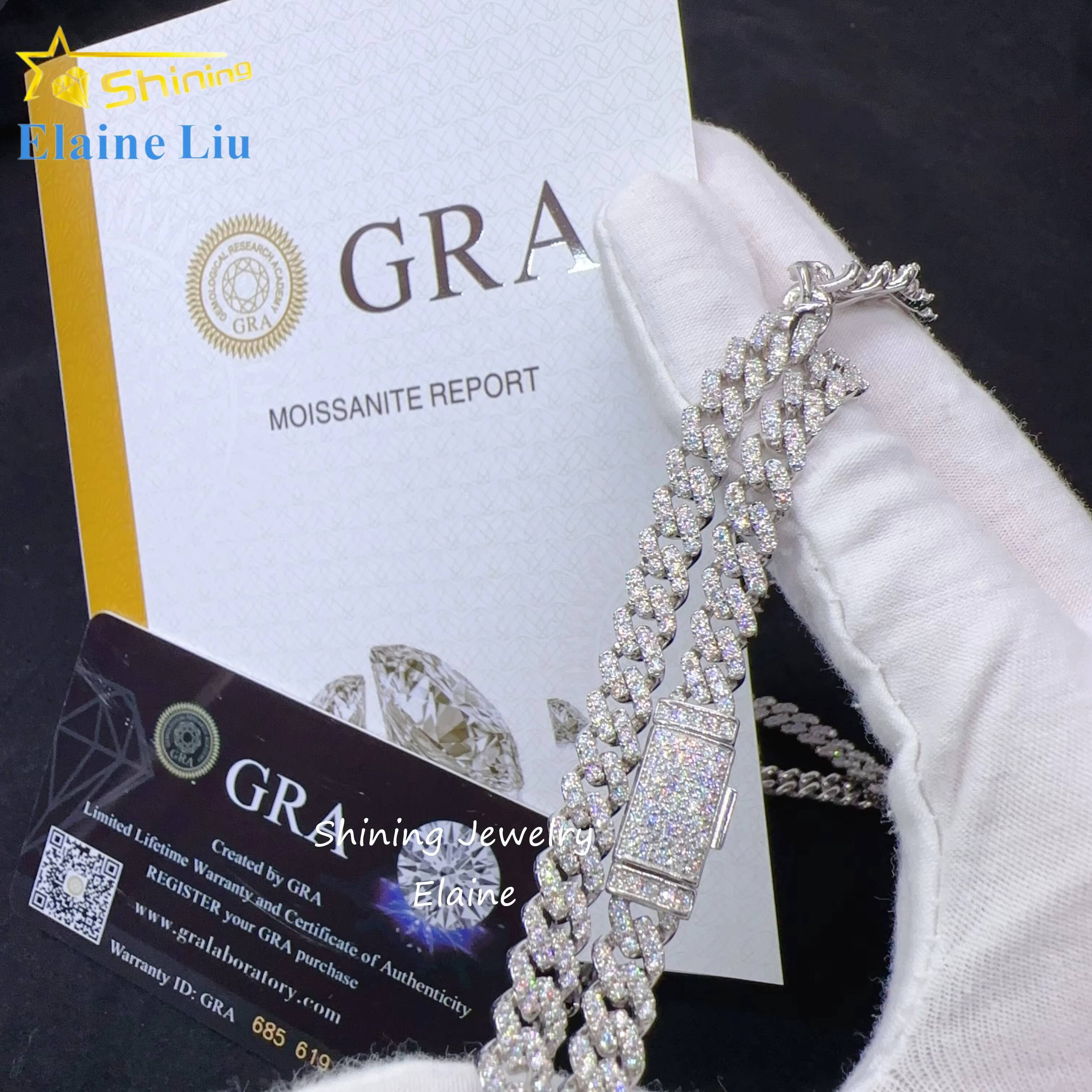 Luxury Fine Jewelry 925 Sterling Silver Vvs Moissanite Custom Hip Hop Cuban Link Chain Moissanite