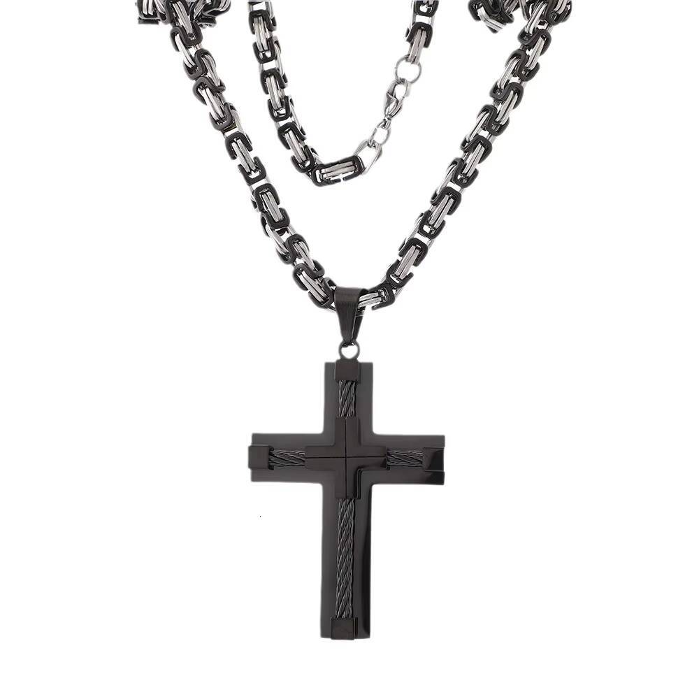 Mens New Fashion Geometric Titanium Steel Dominant Agate Stone Cross Pendant Necklace Stylish Stainless Steel Anniversary Gift