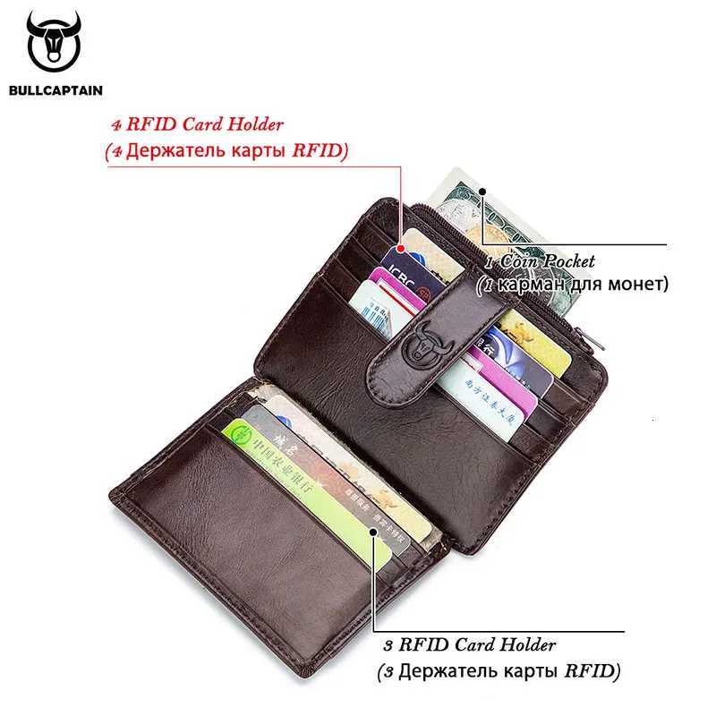 BULLCAPTAIN Genuine Leather RFID Blocking Zipper Card Holder Credit Cart Wallet Mini Slim Wallet Card Id Holders Man Business W250911