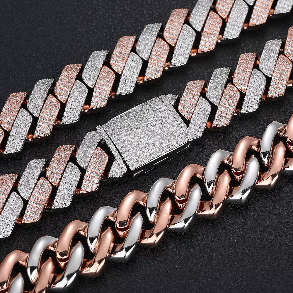NUOYA Wholesale Rose Gold Plated 20mm Iced Out Cuban Chain Necklace with Box Clasp for Men Women Hip Hop Jewelry Cuban Chain