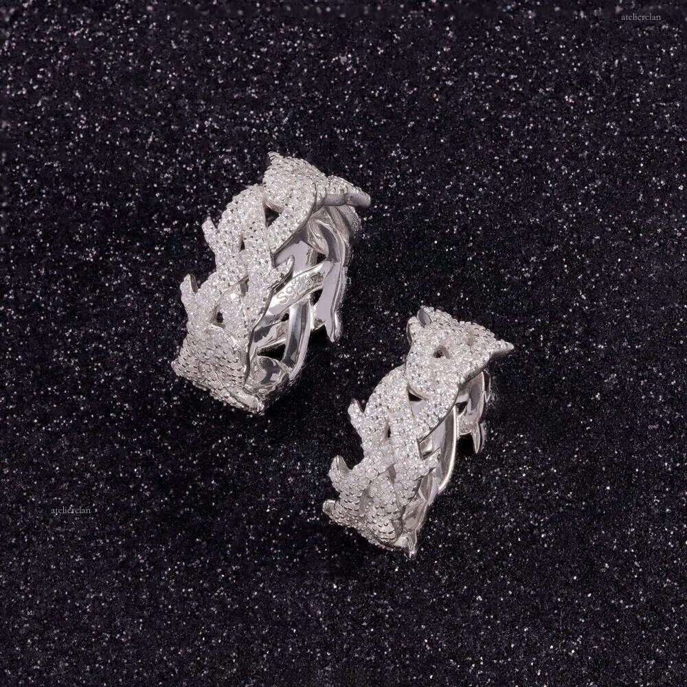 Spiked Design Mossanite Fine Jewelry Sterling Sier s Hip Hop for Men Women VVS Moissanite Dia Cuban Ring