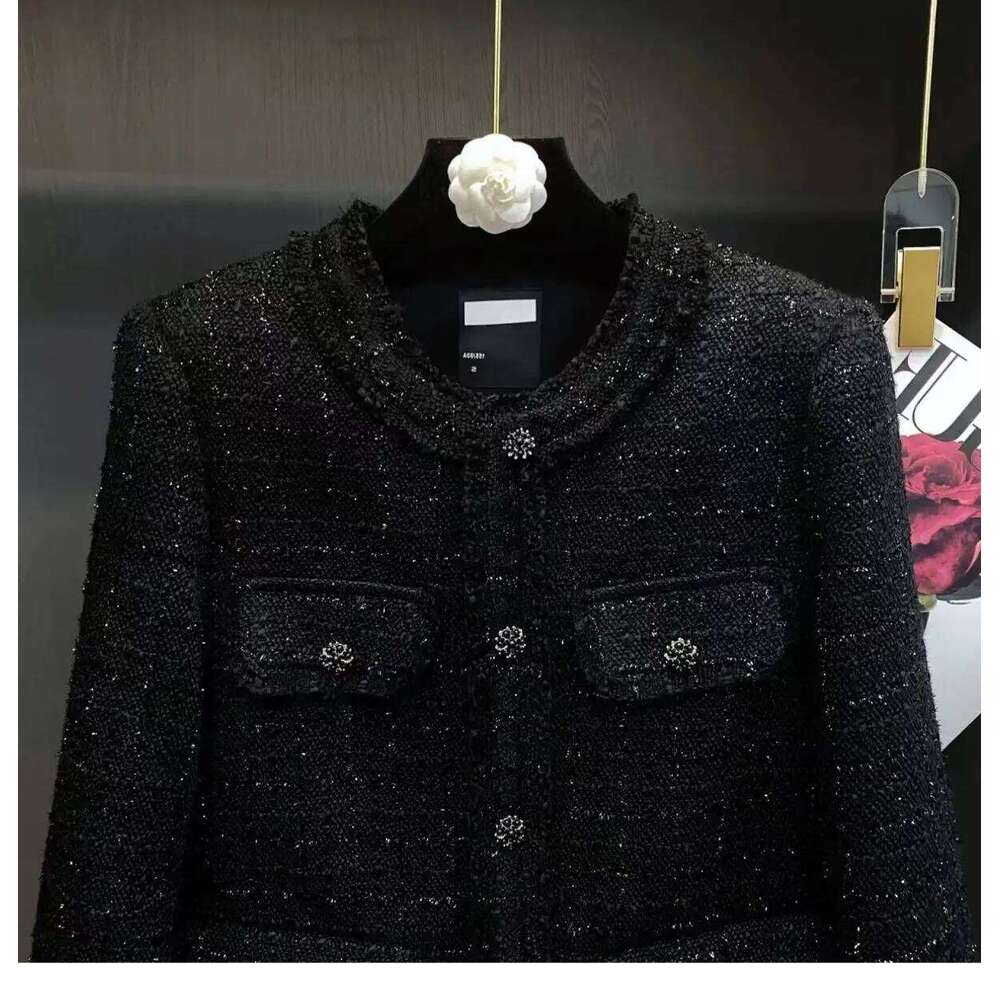 Autumn Winter New Suit Coat Women's Short Round Neck Black Tweed Temperament Cassic Blazers