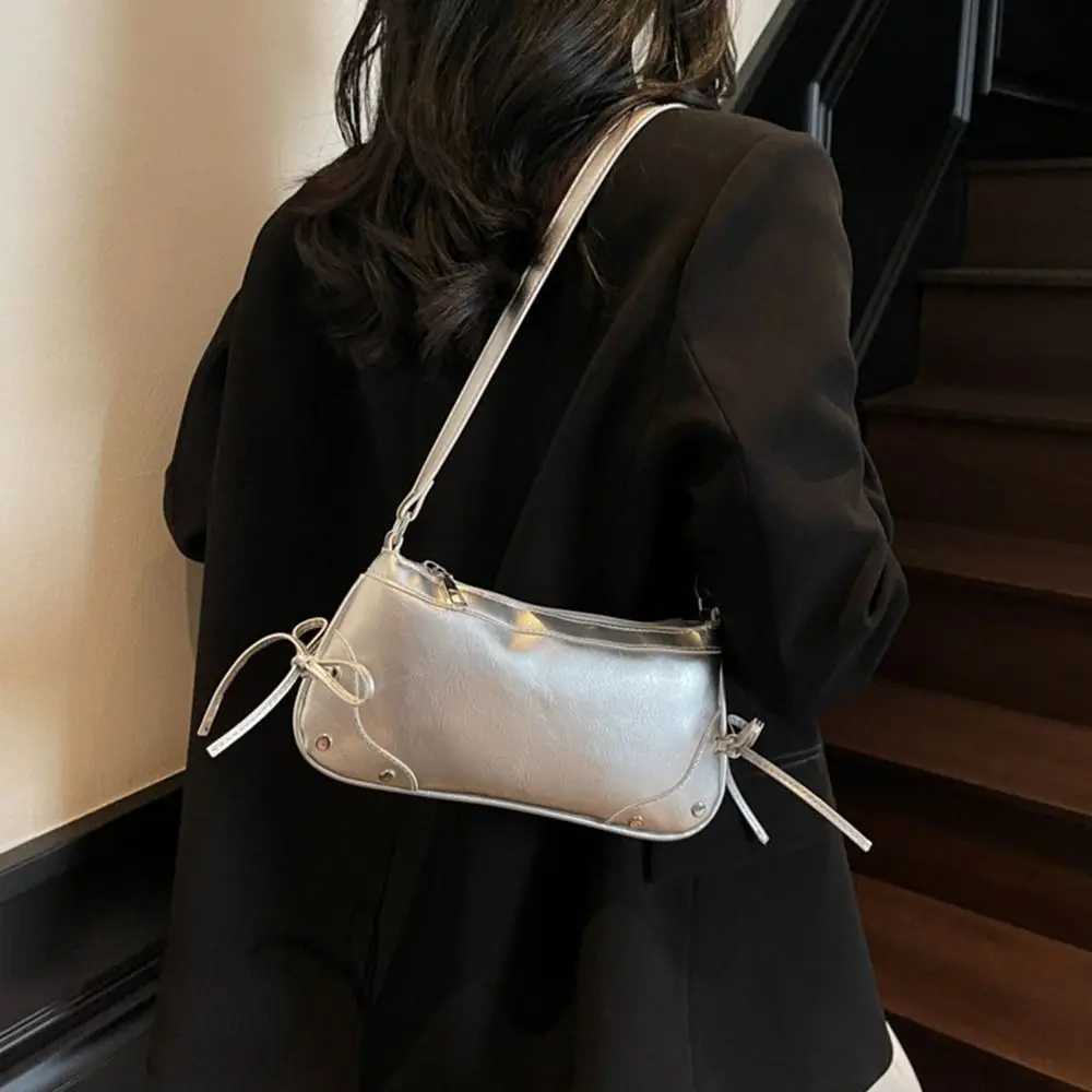 Korean Solid Color Shoulder Bag Designer Bow Tie Armpit Bag Y2K PU Leather Women Handbag Ladies W250911