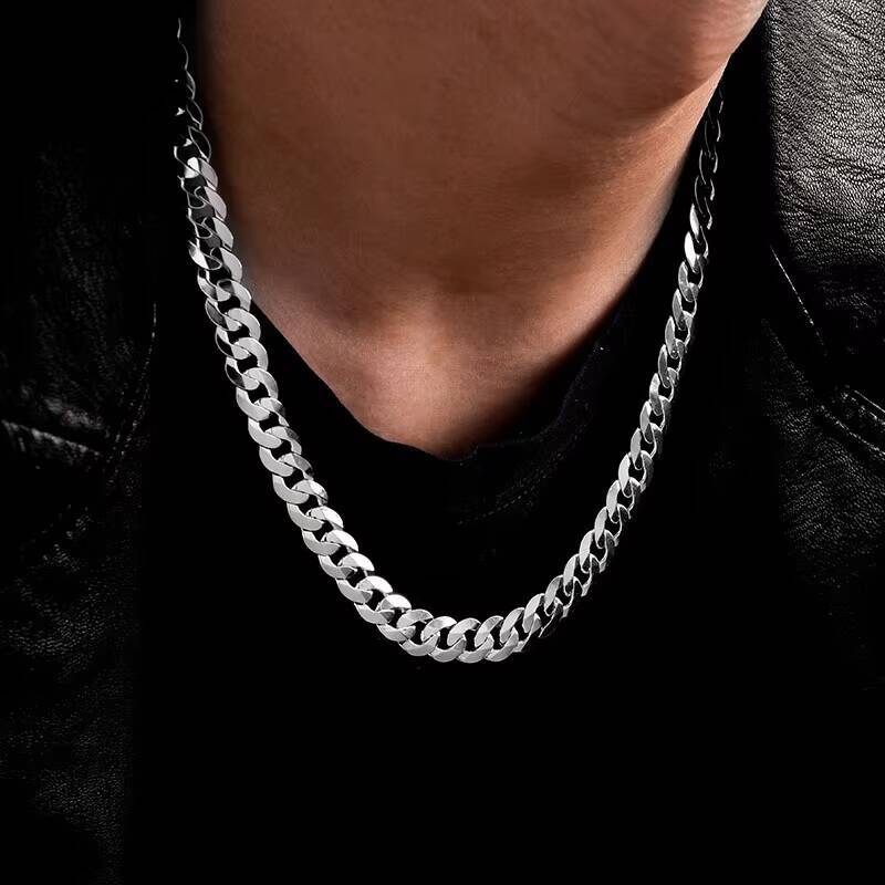 925 Silver Cuban Link Chain Necklace Mens Personality European Hip Hop Style 20inch 22inch 24inch Link Chain