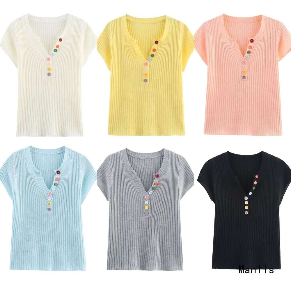 DHEssentials 2025 Summer New Korean Style Colorful Button V-Neck Chanel-Style Knitted Sweater for Women, Age-Reducing Fashionable Unique Slimming Top