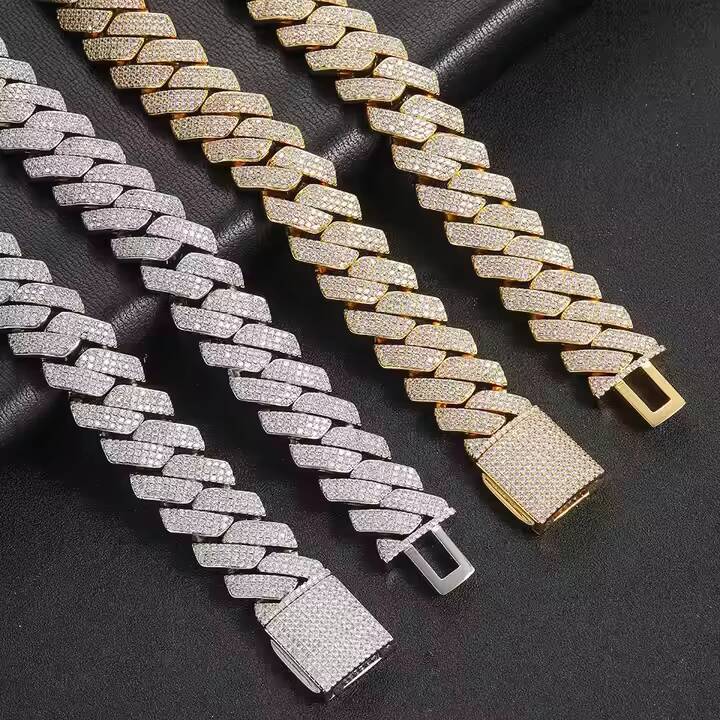 925 Sterling Silver Mens Hip Hop Tennis Chain VVS D Colour Moissanite Iced Cuban Link Necklace with Cubic Moissanite Jewelry