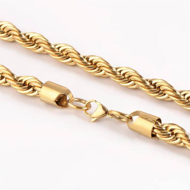 NUOYA Fashion Jewelry 8mm 10mm Chunky Rope Chain Necklace 18K Gold Plated Stainless Steel Twisted Rope Chain