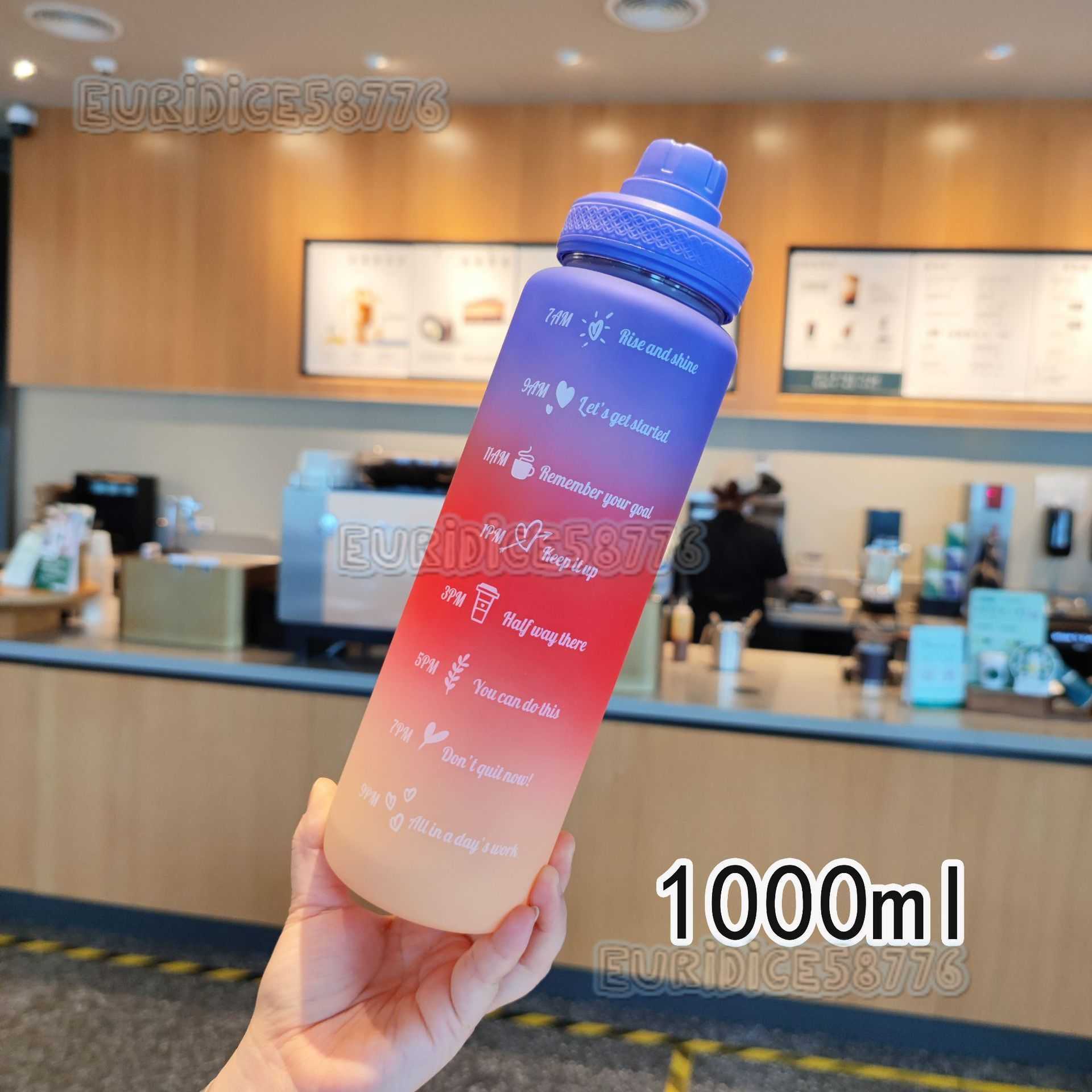 New Threecolor Gradient Frosted Plastic Water Bottle with Straight Drinking Portable Handle Sports Water Bottle 1000ml H250911
