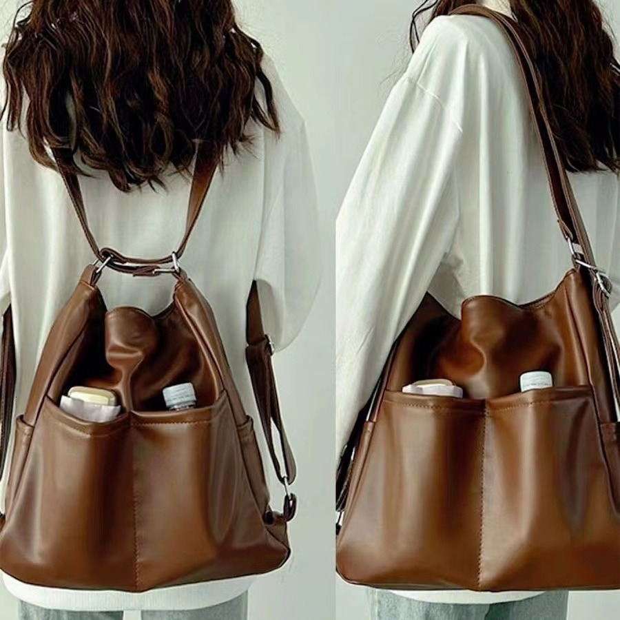 Designer luxury 2025 Spring New Soft Leather Bag for Women Large Capacity Three-in-One Commuter Tote Bag Multifunctional Backpack Crossbody School Bag