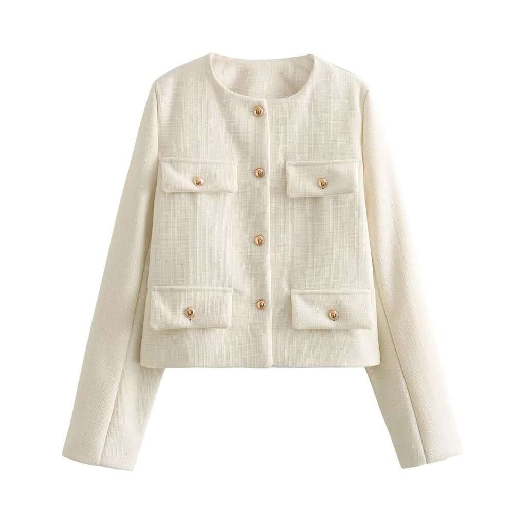 DHEssentials 2025 Small Chanel Style Fashion Button Decor Short Blazer for Women