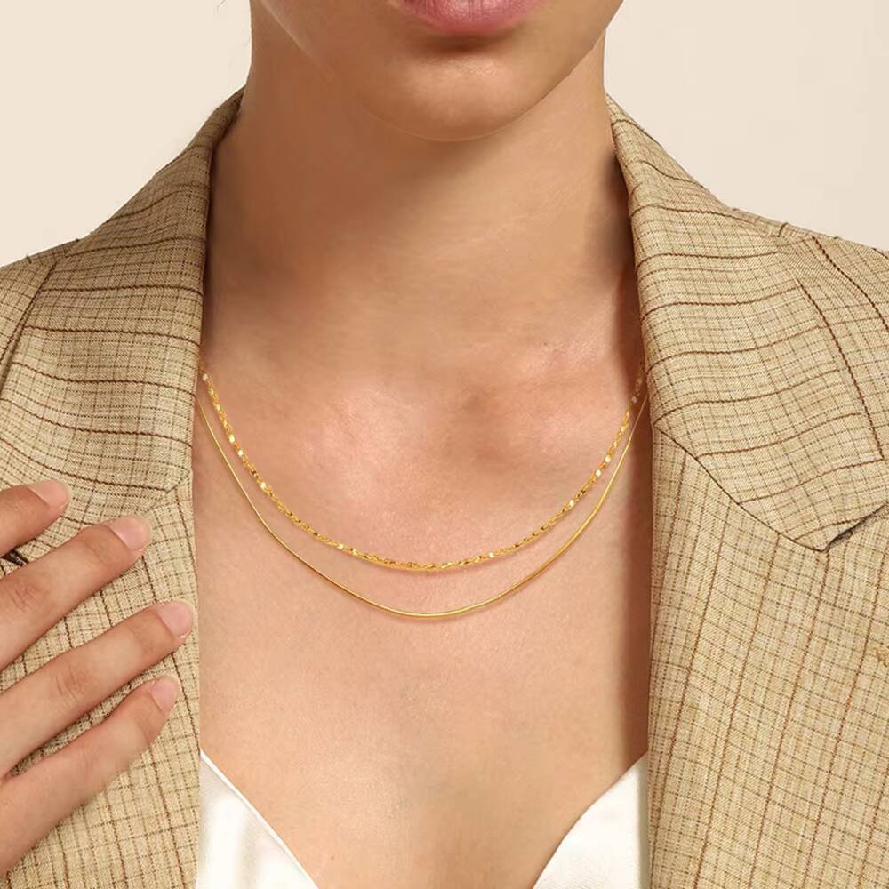 Non Tarnish Fashion Jewelry Stainless Steel Cuban Link Chain 18k Gold Plated Rope Snake Figaro Chain Necklace for Man Women