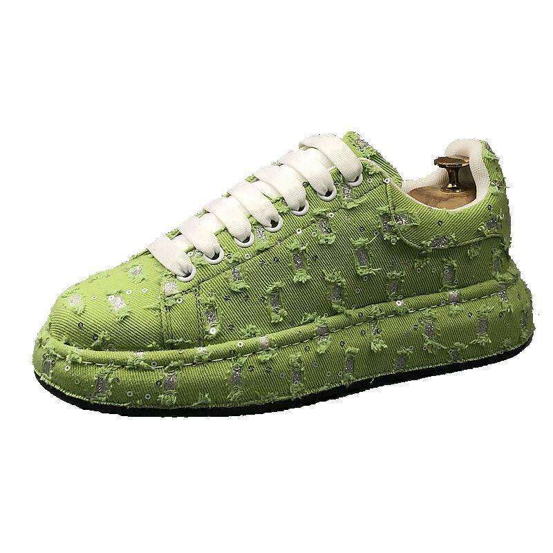 Thick-Soled White Sneakers 2025 New Breathable Canvas Men's Trendy Height Increasing Board Shoes