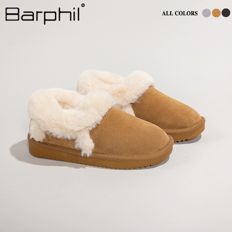 Barphil Women's Cotton Shoes 2025 Autumn and Winter New Style Fleece-Lined Warm Outdoor Nubuck Leather Snow Boots Anti-Slip and Waterproof