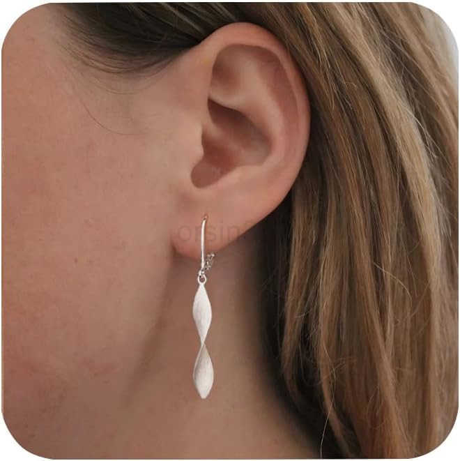 925 Sterling Silver Twisted Dangle Earrings for Women Hypoallergenic Handmade Earrings Spiral Leverback Drop Dangle Earrings Trendy for Women Jewelry 
