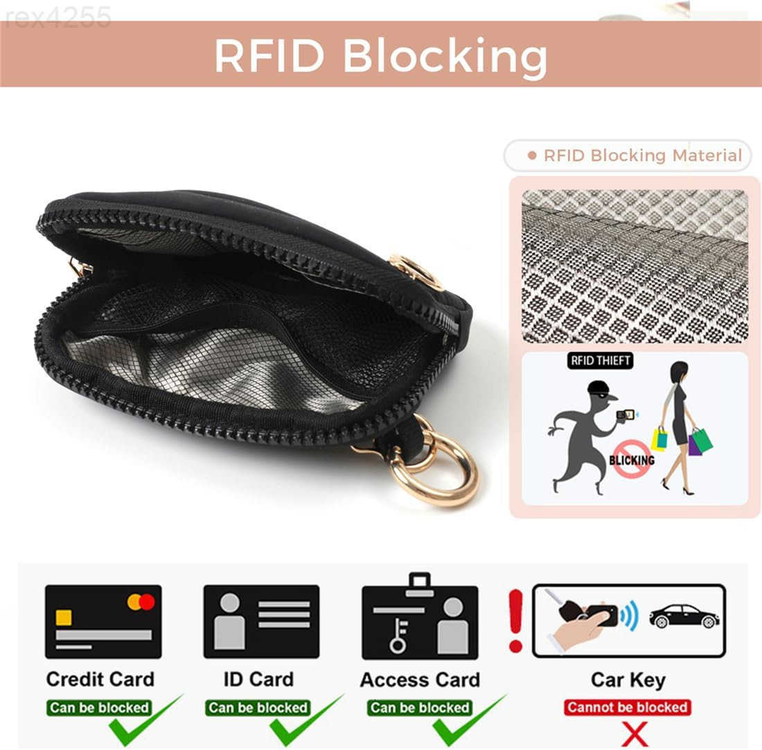Wristlet Keychain Wallets for Women RFID Blocking Credit Card Holder Small Zipper Coin Purse Change Pouch with ID Window and Detachable Wrist Strap Bl