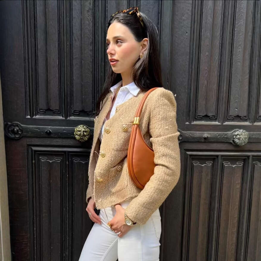 DHEssentials 2025 Fashion Women's Three-Color Shiny Textured Chanel Style Short Jacket