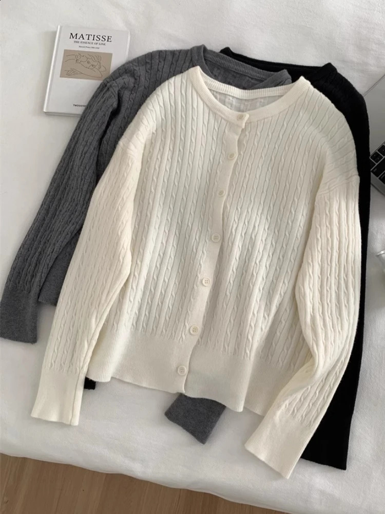 Zjaiss Single Breasted Casual Knitted Sweater Oneck Cardigan Women Autumn Winter Korean Fashion Long Sleeve Tops 250911