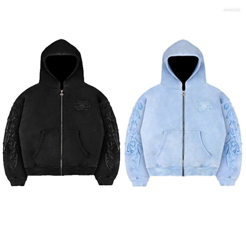 Men's Hoodies Fashion Retro Hoodie Harajuku Gothic Punk Graphic Embroidery Zipper Hip Hop Men Women Versatile Casual Streetwear