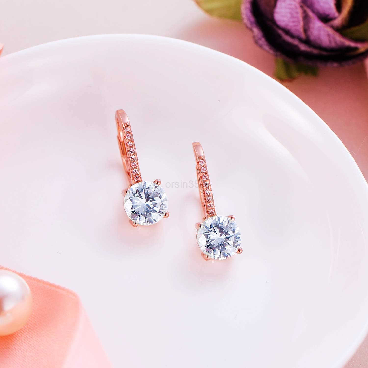 925 Sterling Silver Round Cut CZ Prong Setting Gorgeous Bridal Prom Leverback Dangle EarringsW250911