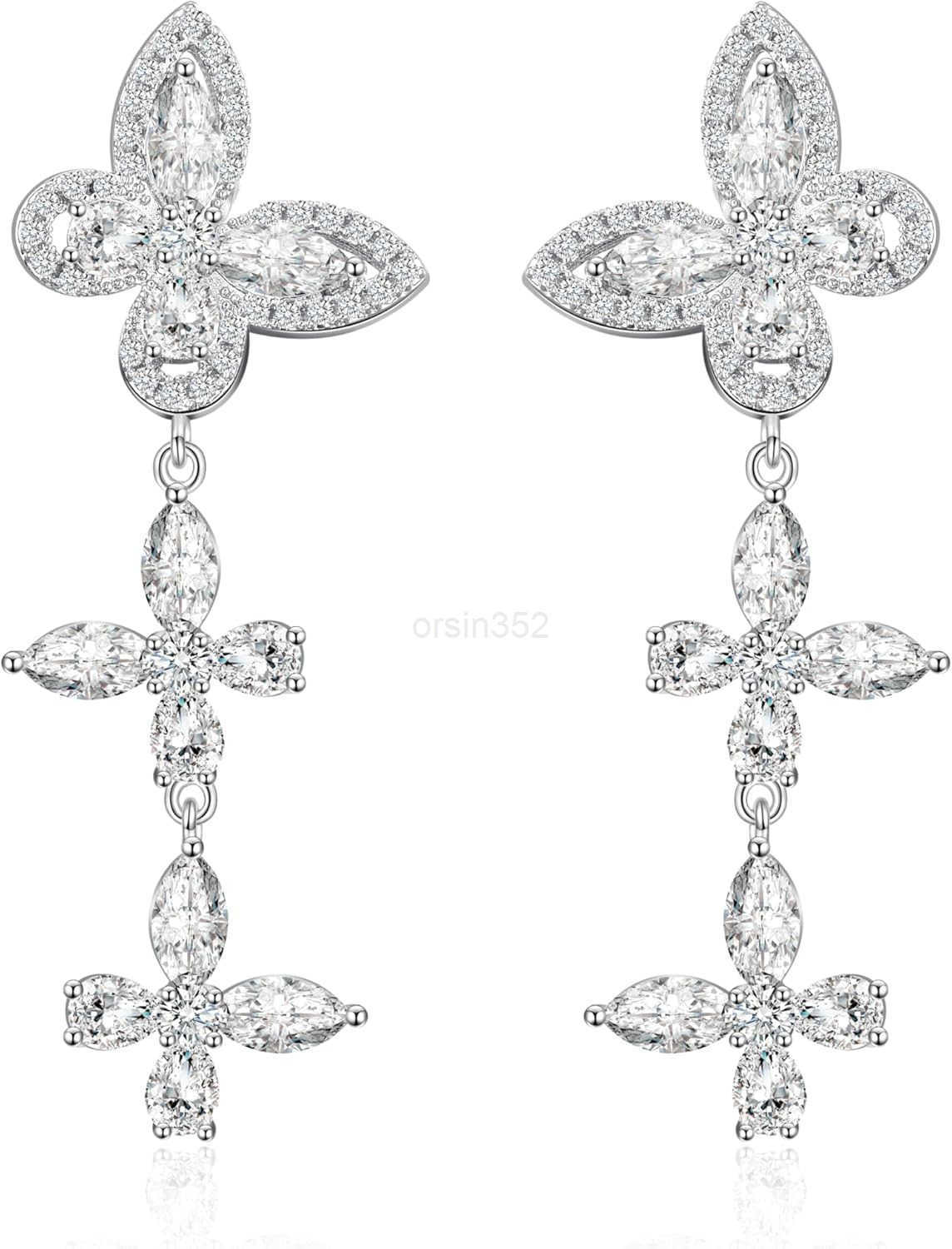 Clip on Earrings for Women 925 Sterling Silver Plated Cubic Zirconia Long Tassel Dangle Drop Earrings Non Pierced Earrings for Women Jewelry Gifts Wed