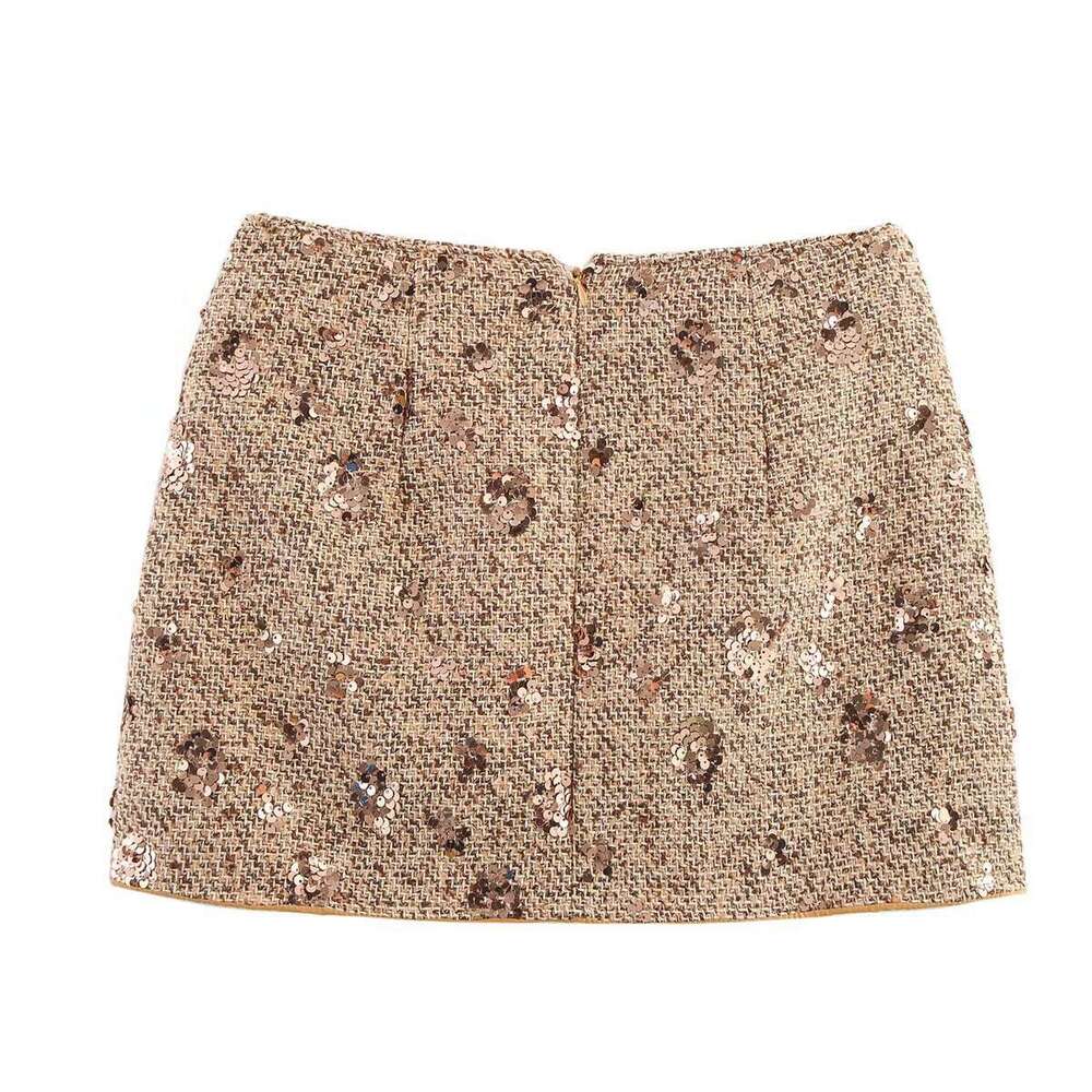 DHEssentials INS Sequin Half Short Skirt French Slim Fit Beaded Embroidery Tweed Little Chanel Style Two-Piece Set