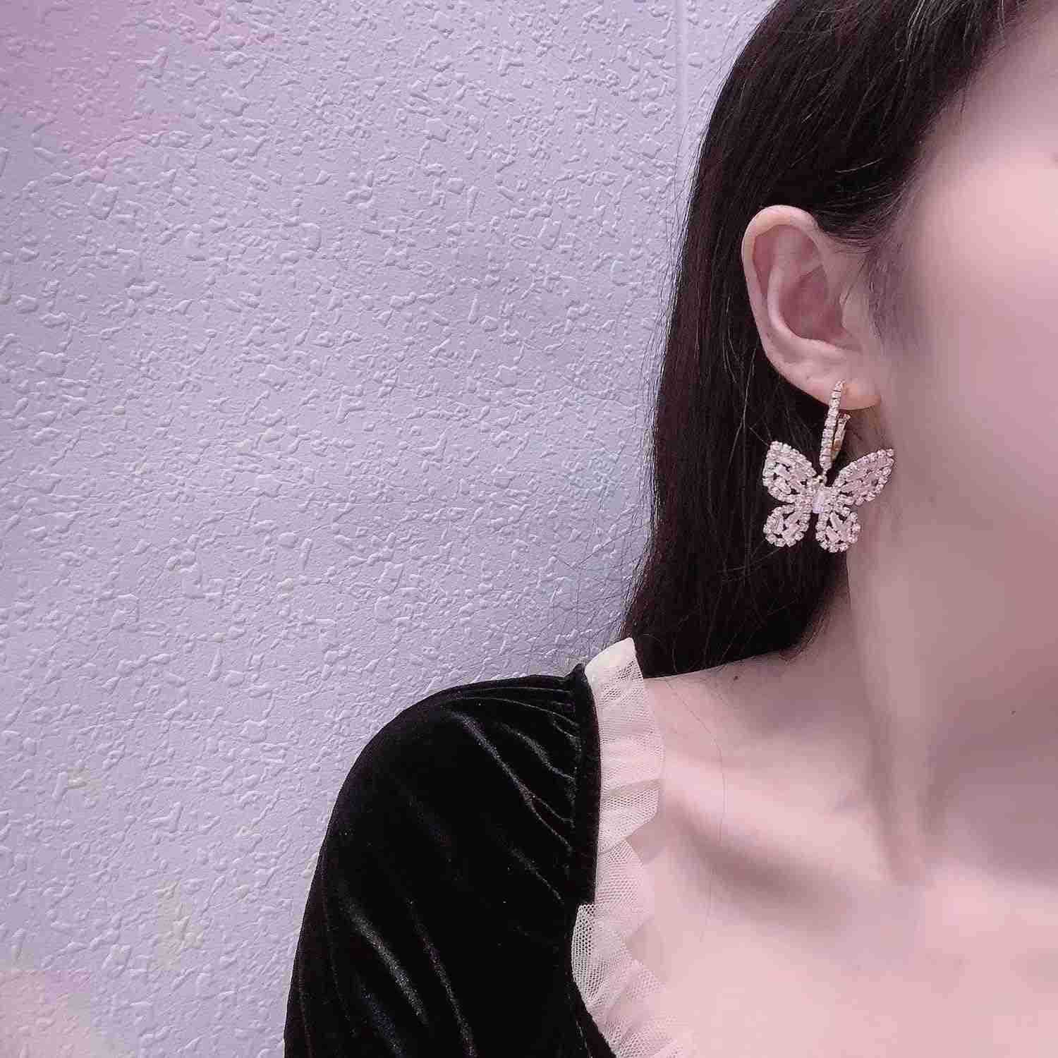 Butterfly Dangling Earrings Crystal Rhinestone CZ Drop Earrings For Women 14K GoldWhite Gold Plated Earrings Hypoallergenic Nickel Free Cute Charms Da