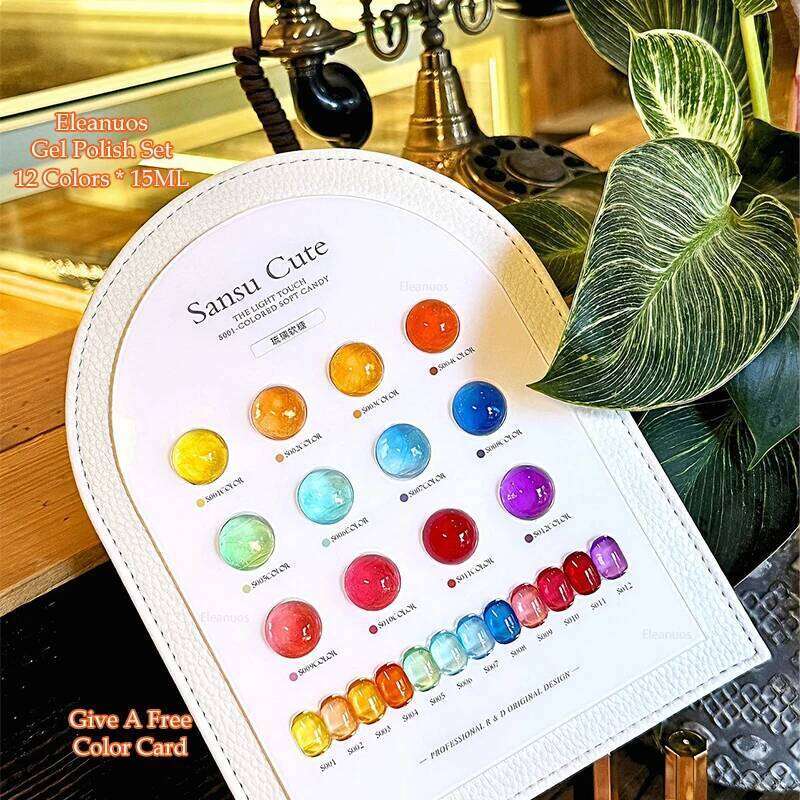Eleanuos Rainbow Gel Polishing 12Pcs Mixed Varnish Semi Permanent UV Soaked Nail Candy Primer Salon Ice Penetrating Finish 15Ml