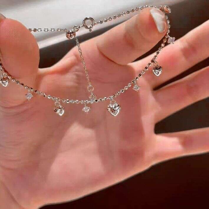 Tassel Heart Shaped Sparkling Dia Bracelet for Women, Light , Ins Style, Niche Design, High-end Feel, Elegant and Versatile Hand Jewelry