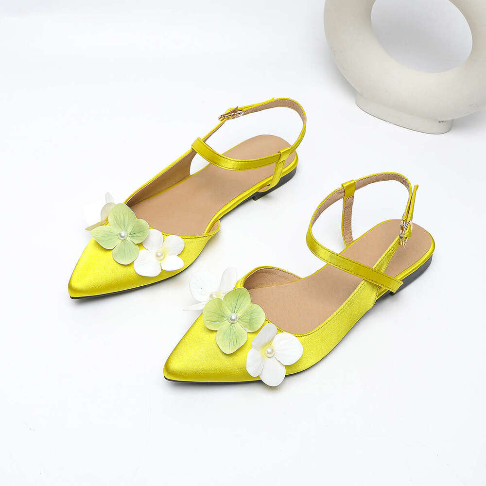 Plus Size Women's 35-43 Pointed Toe Flat Back Hollow Strap Flower Mary Designer Shoe Jane Shoes