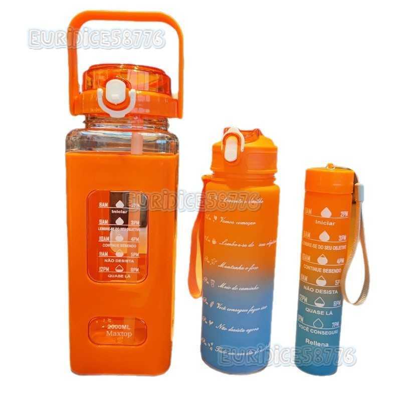 Large Capacity Gradient Color Plastic Cup Threepiece Set Water Cup Portable Outdoor Sports Water Bottle Set Square Water Cup H250911