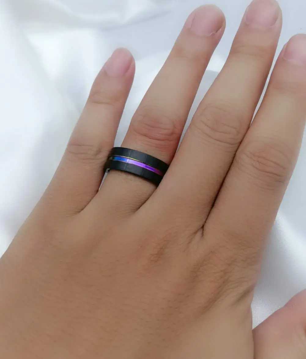 His and Hers Couple Rings Black Gold Color Womens Purple Zircon Wedding Ring Titanium Steel Mens Ring Wedding Band Jewelry Gifts W250911