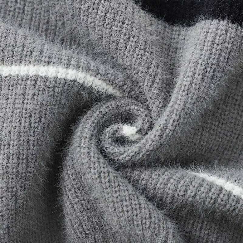 Fashion Casual O-Neck Long Sleeve Knitted Pullovers Hit Color Striped Patchwork Short Slim Sweaters Tops Women's Clothing