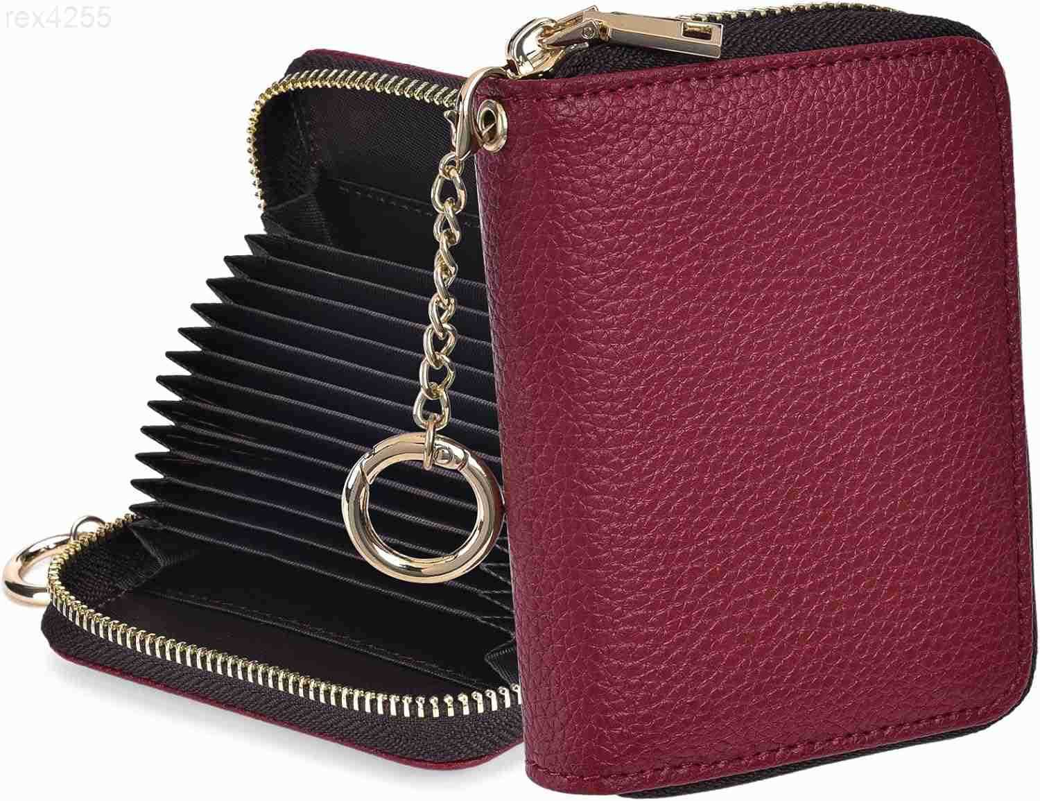 Credit Card Wallet Genuine Leather Zipper Coin Pockets Card Cases Holder for Men Women RFID Blocking KeyChain Wallet Compact SizeW250911
