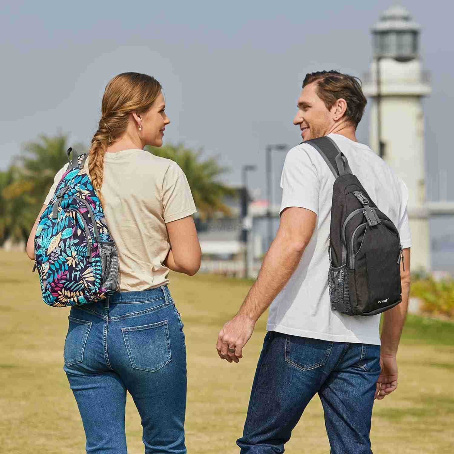 Sling Bag RFID Blocking Sling Backpack Crossbody Chest Bag Daypack for Hiking TravelBlackW250911