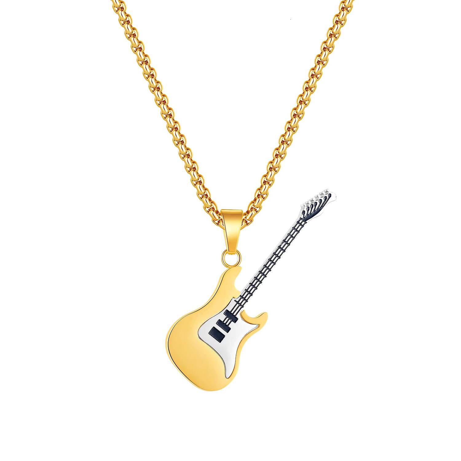 Hiphop Stainless Steel Guitar Pendant Street Classic Trendy Mens Titanium Steel Necklace