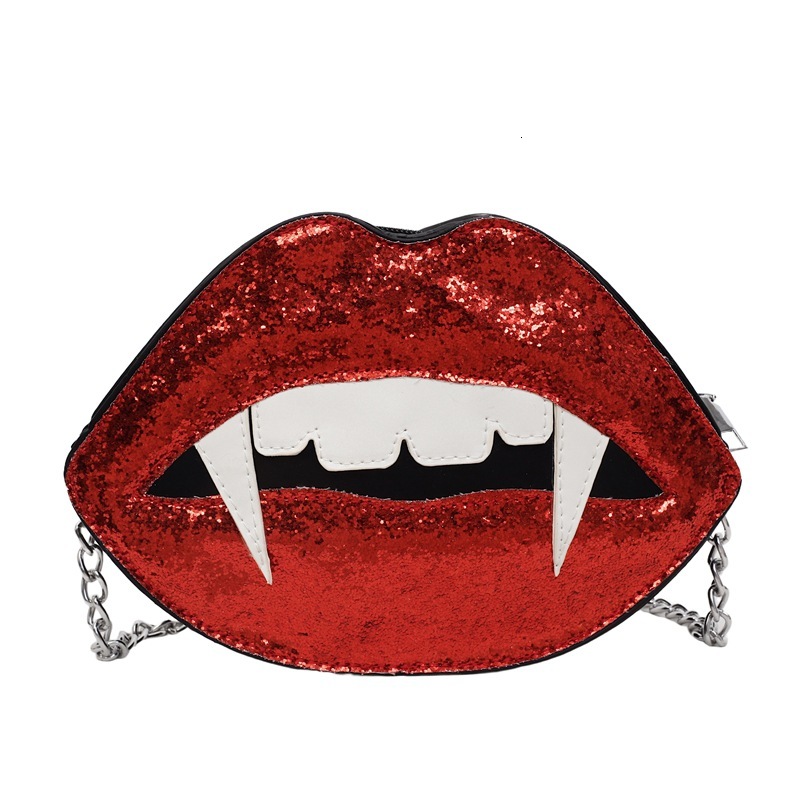 Halloween Autumn New Red Lips, Sharp Teeth, Personalized Style, Niche Design, Trendy Fashion, Women's Shoulder Bag, Designer Bag