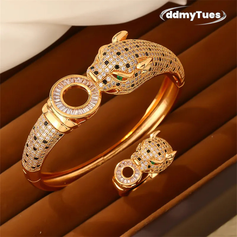 Brand Designer Leopard Jewelry Set Kashi Accessories European And American Style Full Dia Gold-Plated Bracelet Ring Light High-End Fee TUES