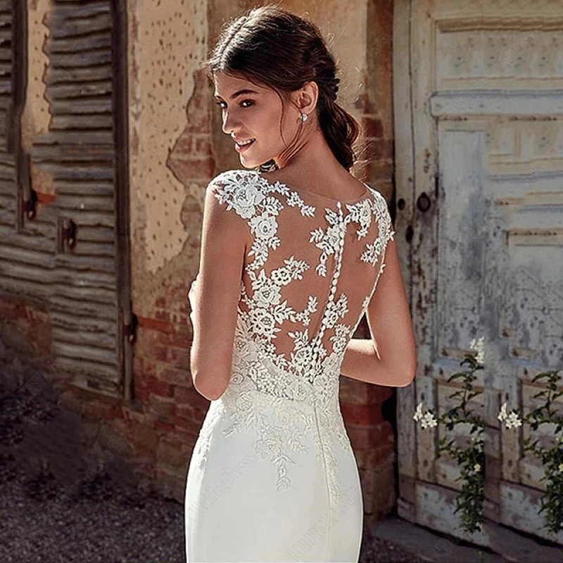 Beautiful Fascinating Mermaid Wedding Dresses Lace Appliques Mermaid Short Sleeves Bridal Gowns Sweep Train Vestido De Novia Customized