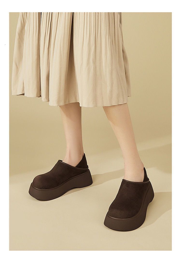Autumn new designer shoes suede fashionable slip sleeve thick sole height increasing loafers platform sole women's shoes