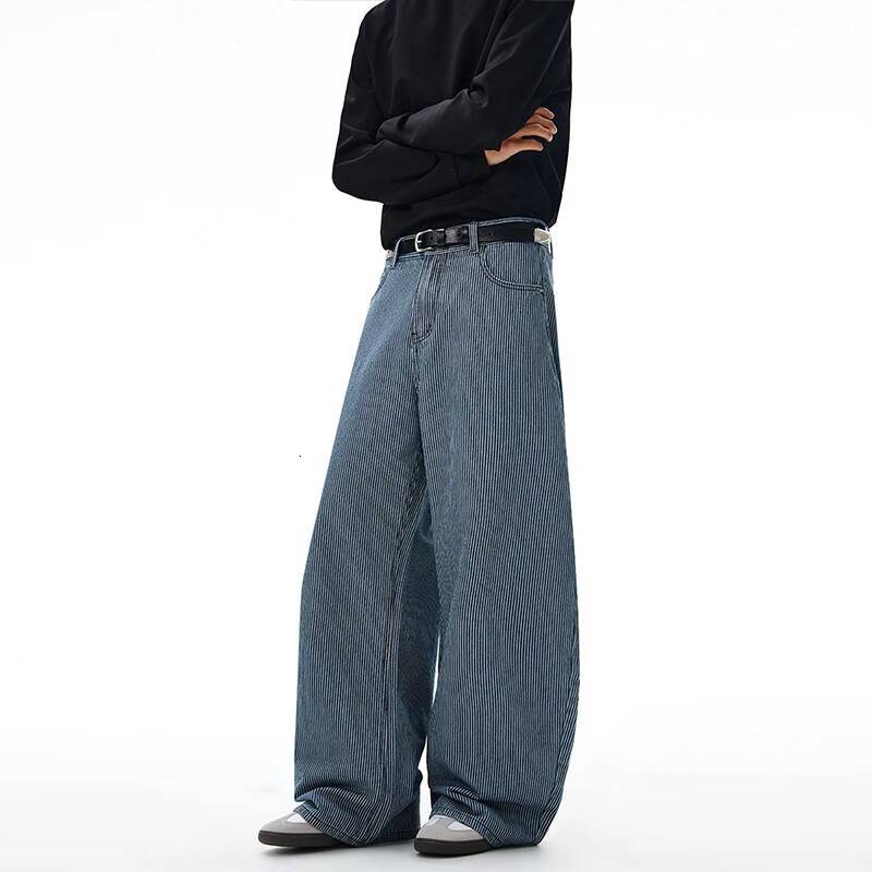 2025 Autumn/Winter Retro Stripe Printed Jeans for Men, Loose Straight Tube Curved Knife Version, Versatile Couple Long Pants