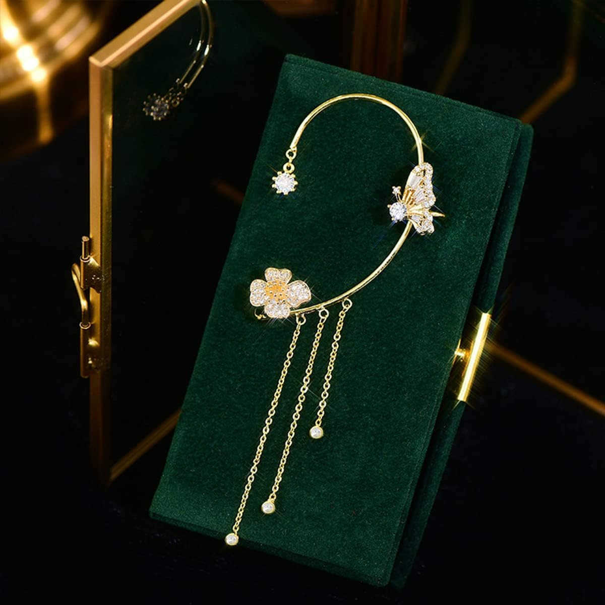 2 Pairs Dainty Silver Butterfly Ear Cuffs Wraps for Women Non Piercing Bling Butterfly Tassel Style Zircon Earrings Ear Clips Bridal Wedding JewelryW2