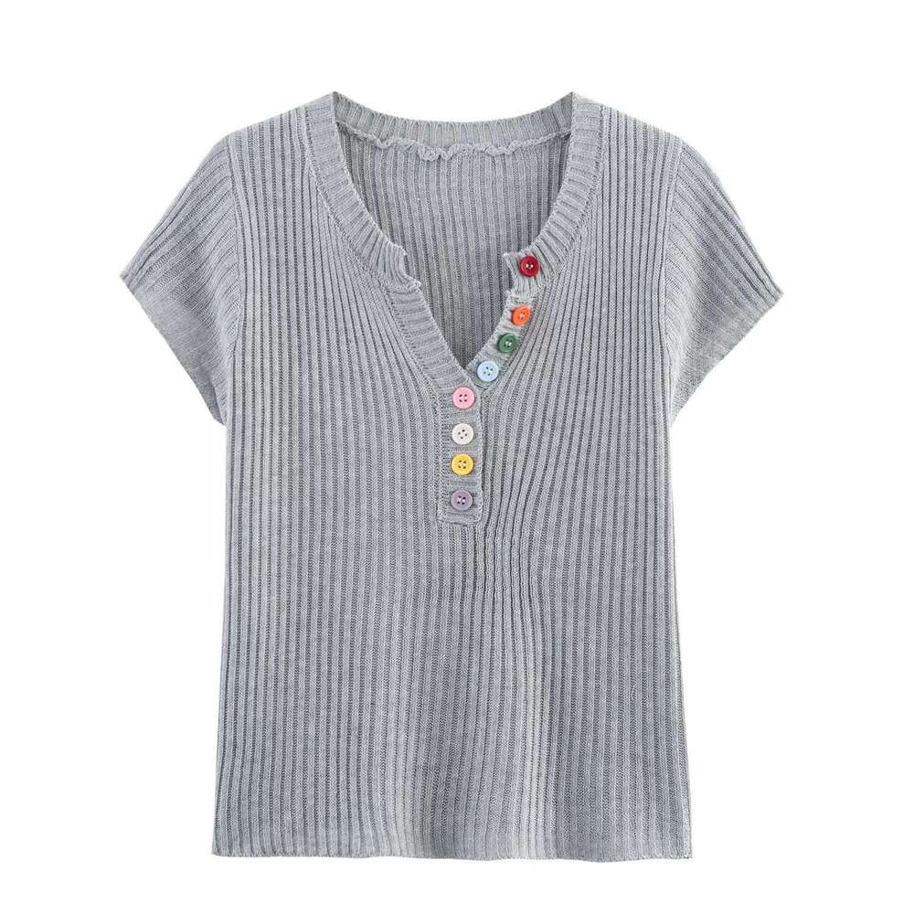 DHEssentials 2025 Summer New Korean Style Colorful Button V-Neck Chanel-Style Knitted Sweater for Women, Age-Reducing Fashionable Unique Slimming Top
