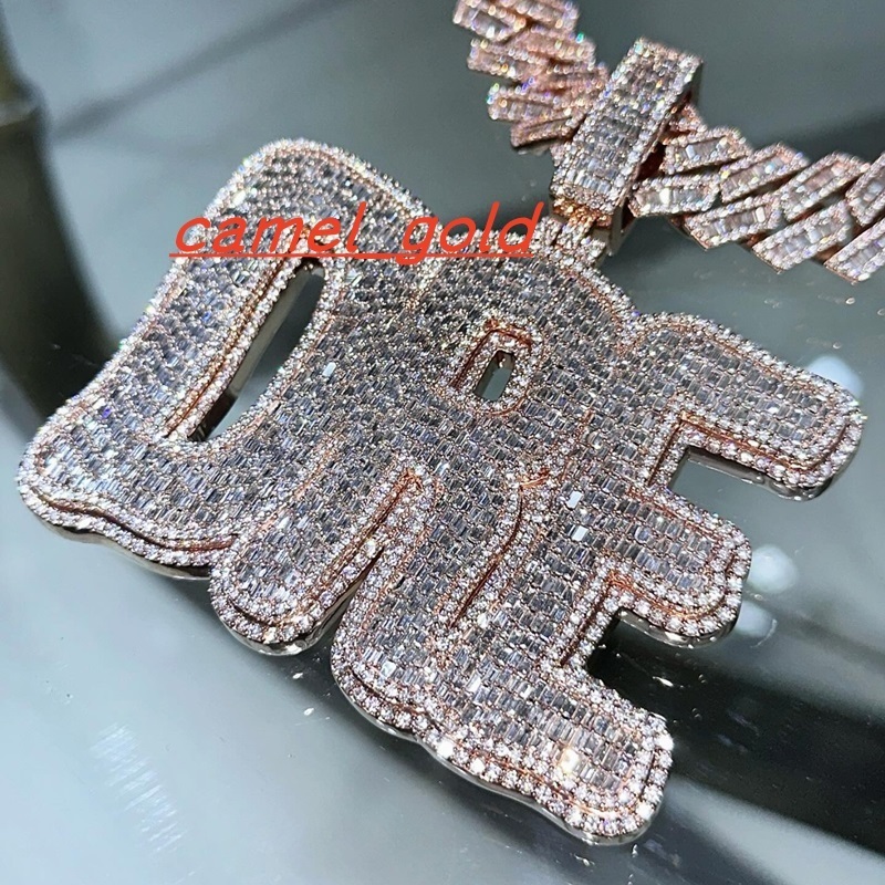 Iced Out Hip Hop Jewelry Mans 925 Sterling Silver VVS Moissanite Diamond Custom Design Letter/Number/Name/ Necklace Pendant