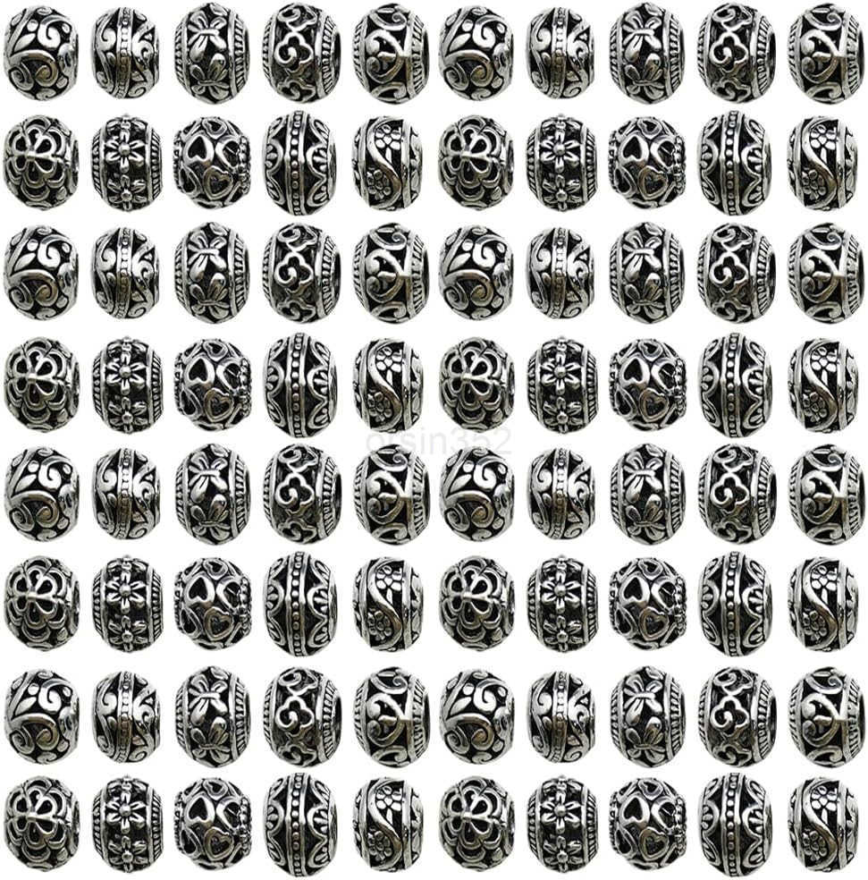 70pcs Alloy antique silver hollow large hole bead set series Pendant Jewelry Making DIY Keychain Earrings Pendant Various Design Charms for Jewelry Ma